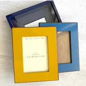 Set: 2 Pottery Barn Lacquer Photo Frames (Wall or Table) 5x7 in Yellow and Blue